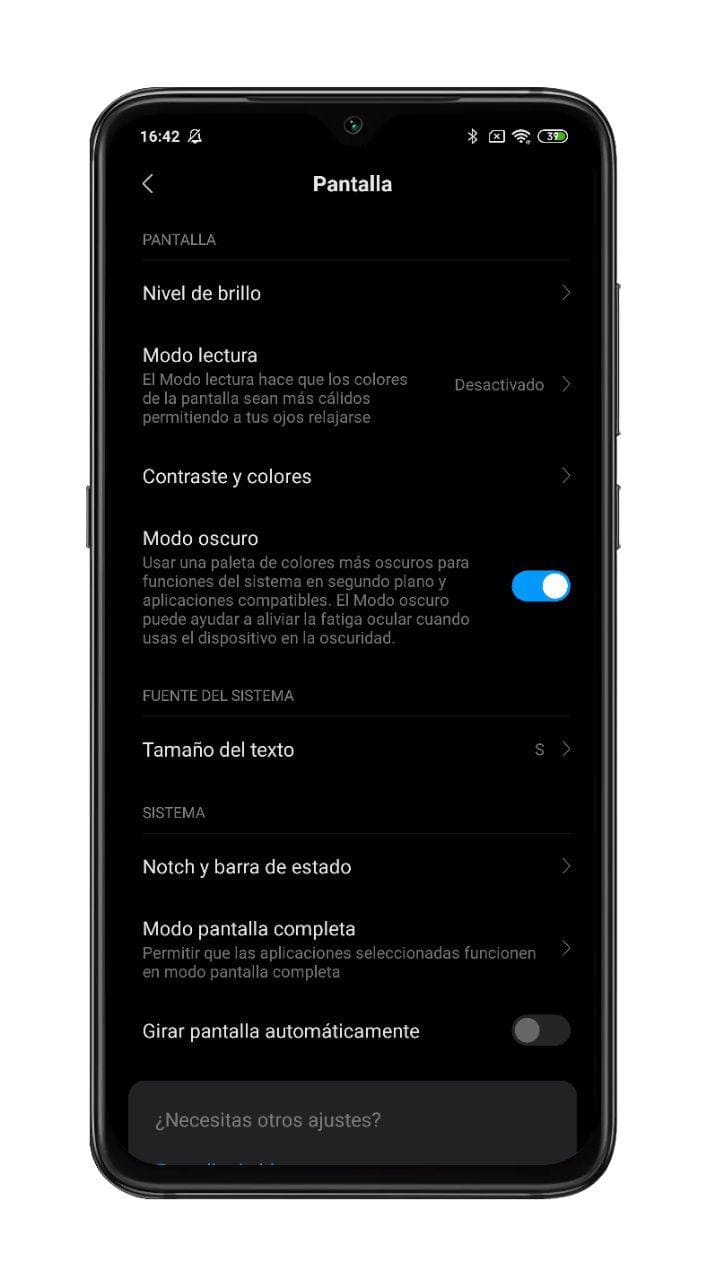 pantalla dark mode Redmi Note 8 Pro